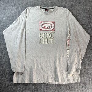 Ecko Unltd Shirt Mens XL Gray Rhino Logo Graphic Long Sleeve Streetwear Tee